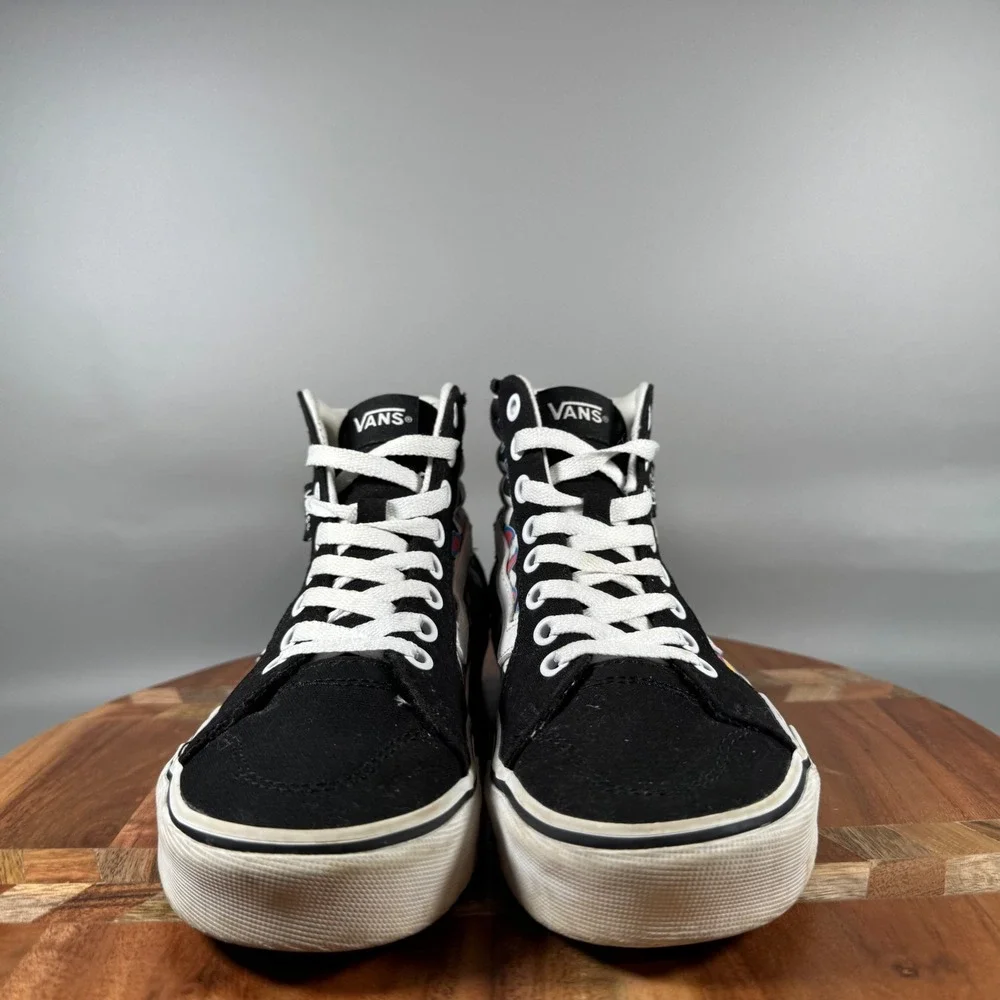 Vans Sk8-Hi Womens 6 Black White Butterfly Checkerboard High Top‎ Sneakers
